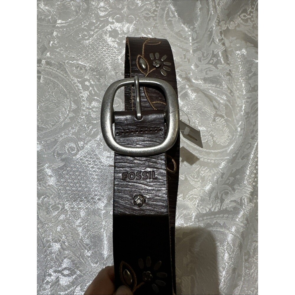 Fossil Genuine Leather Belt Flowers  Studded Boho Women’s Size 6